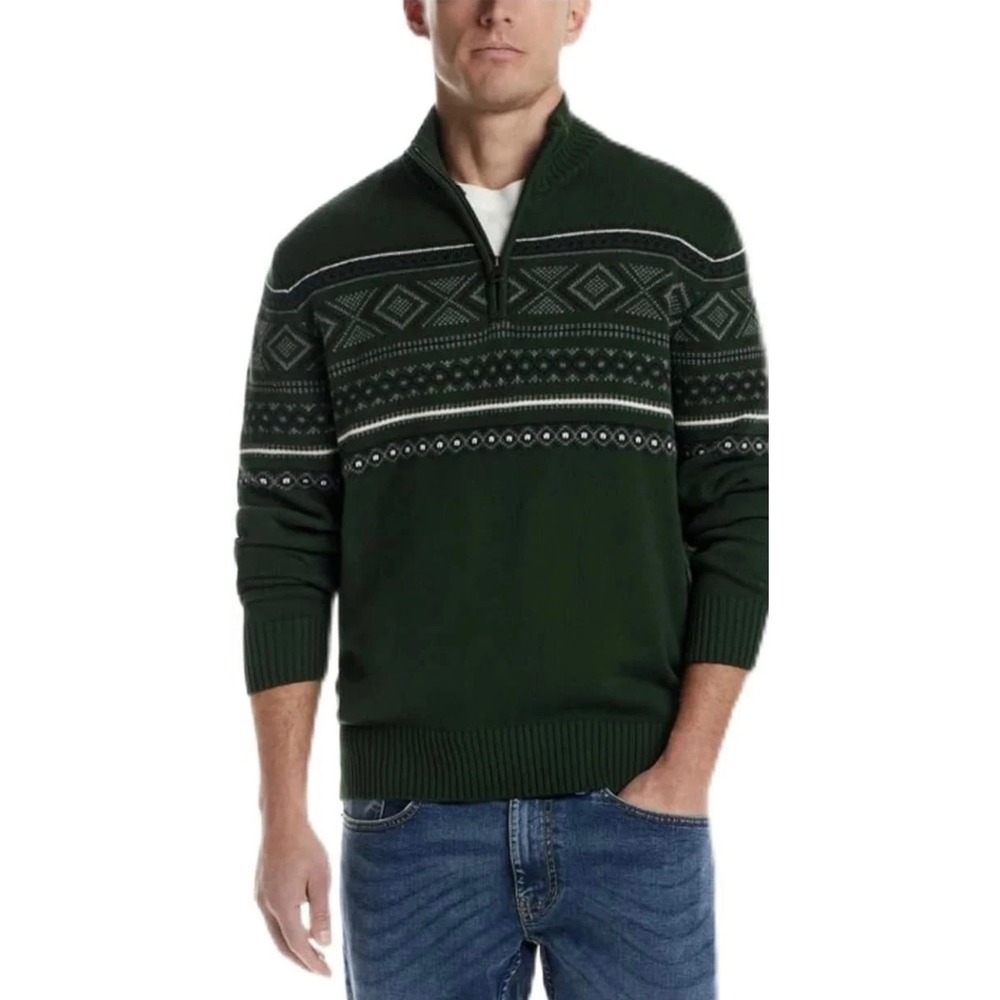 NWT Weatherproof Vintage Mens XXL Green Fair Isle 1/4 Zip Holiday Sweater Nordic